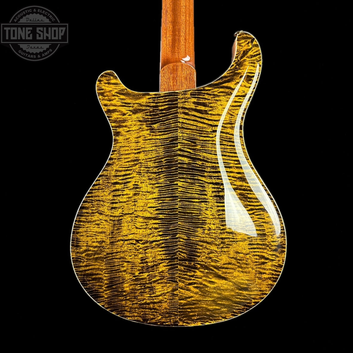 Back of body of PRS Paul Reed Smith Hollowbody II Piezo 10-Top Flame Maple Yellow Tiger.