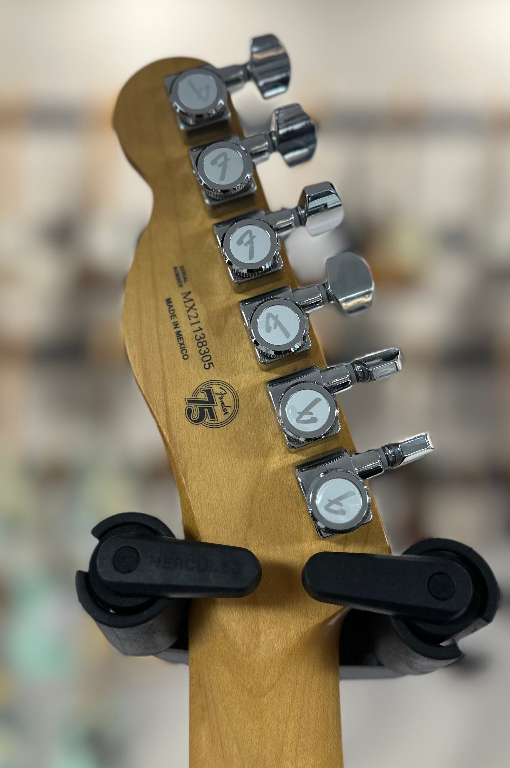 Bacck of headstock of Used Fender Player Plus Telecaster w/Dimarzio Bridge Pickup 3 Color Sunburst TSS4046