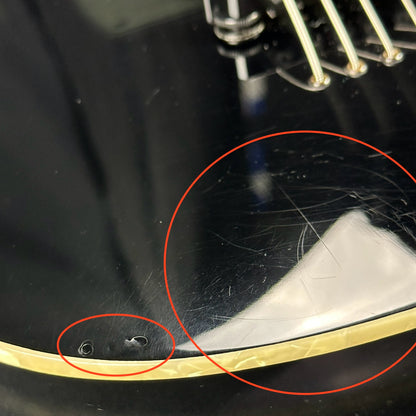 Damage on front of body of Used ESP LTD SCT-607B Stephen Carpenter Signature 7 String Baritone Black.