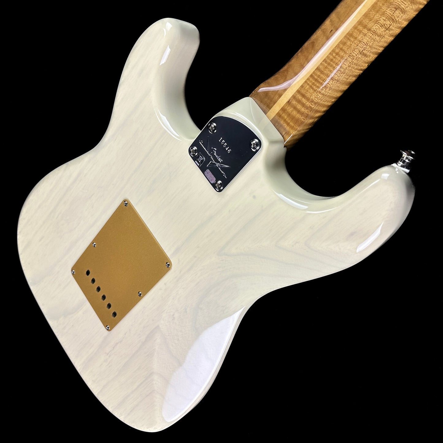 Back angle of Used Fender Custom Shop Stratocaster NOS Honey Blonde.