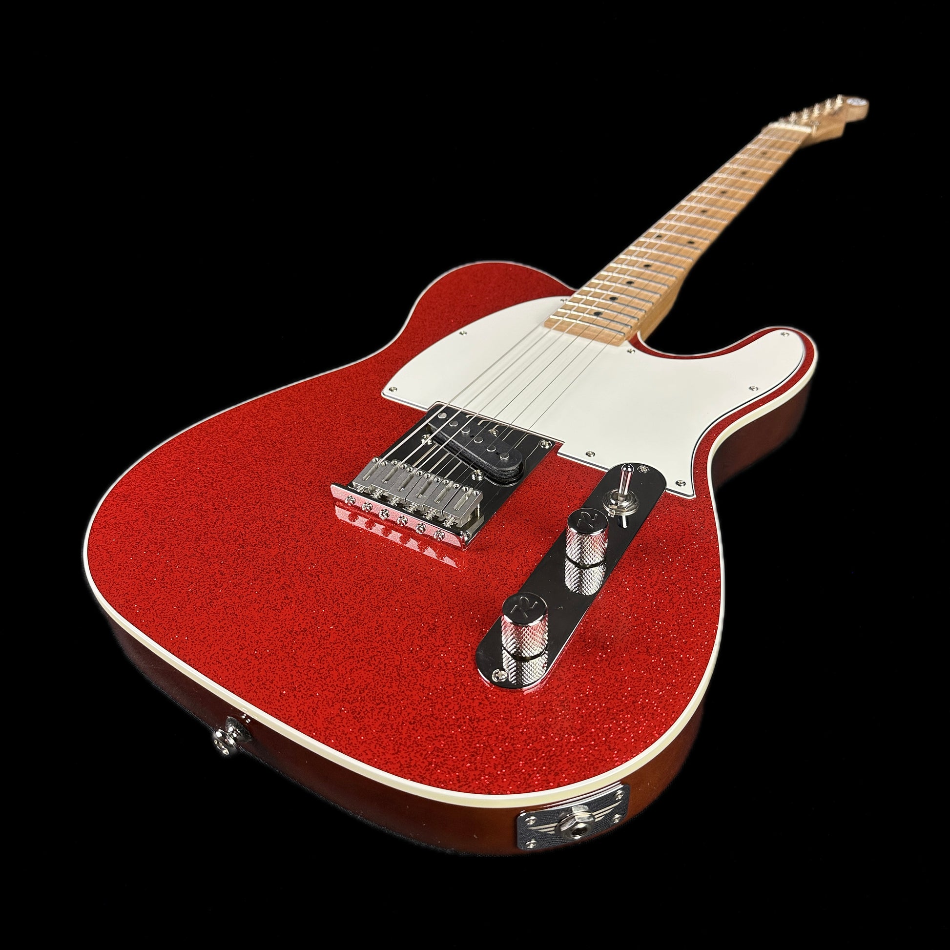 Front angle of Reverend Eastsider T "E" Gloss Red Sparkle Tone Shop Exclusive.
