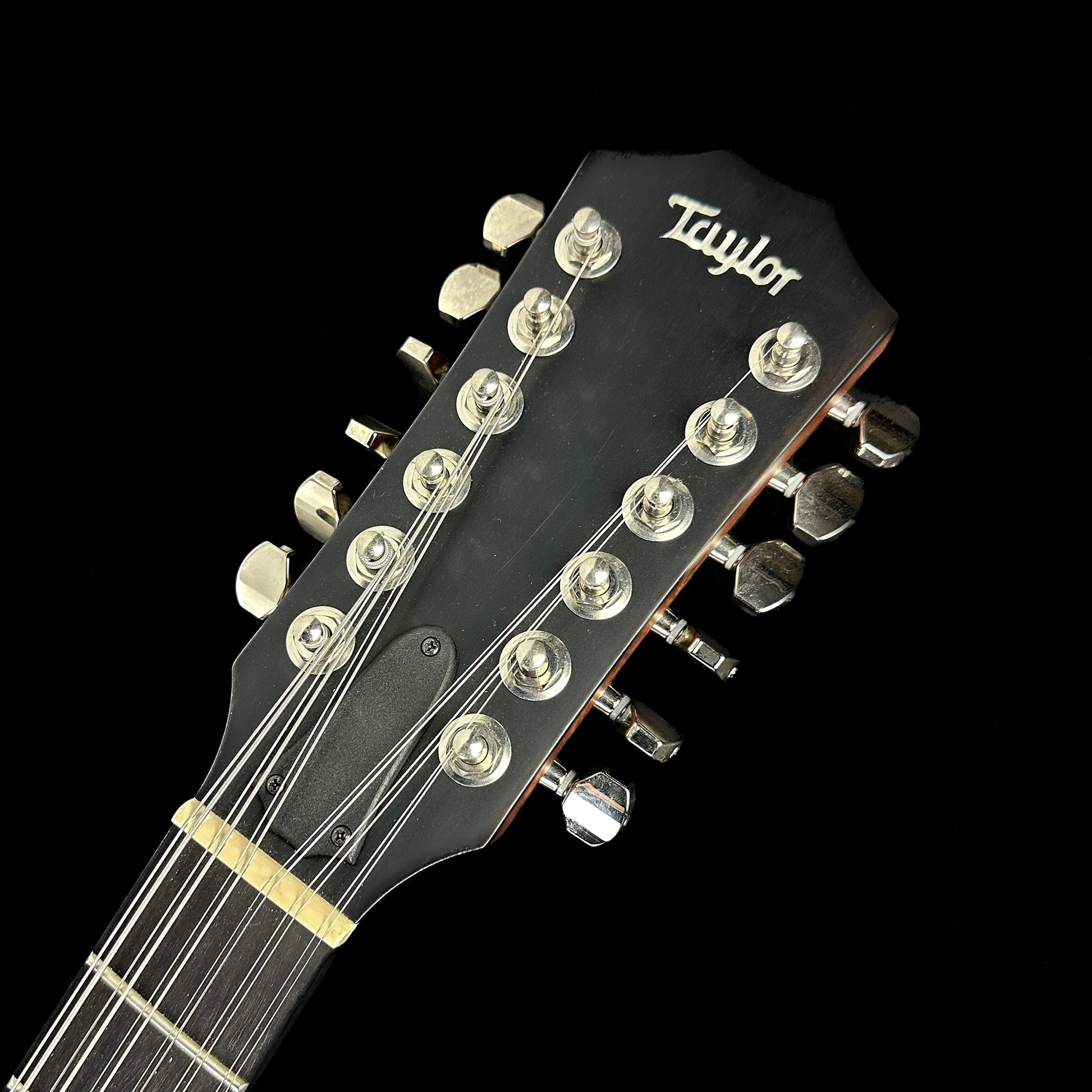 Front of headstock of Used Taylor T5Z-12 Classic Rosewood.