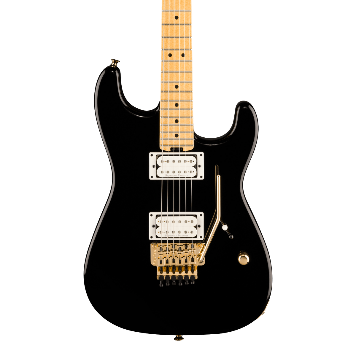 Front of Charvel American NeoClassic San Dimas SD1 HH FR Maple Gloss Black.