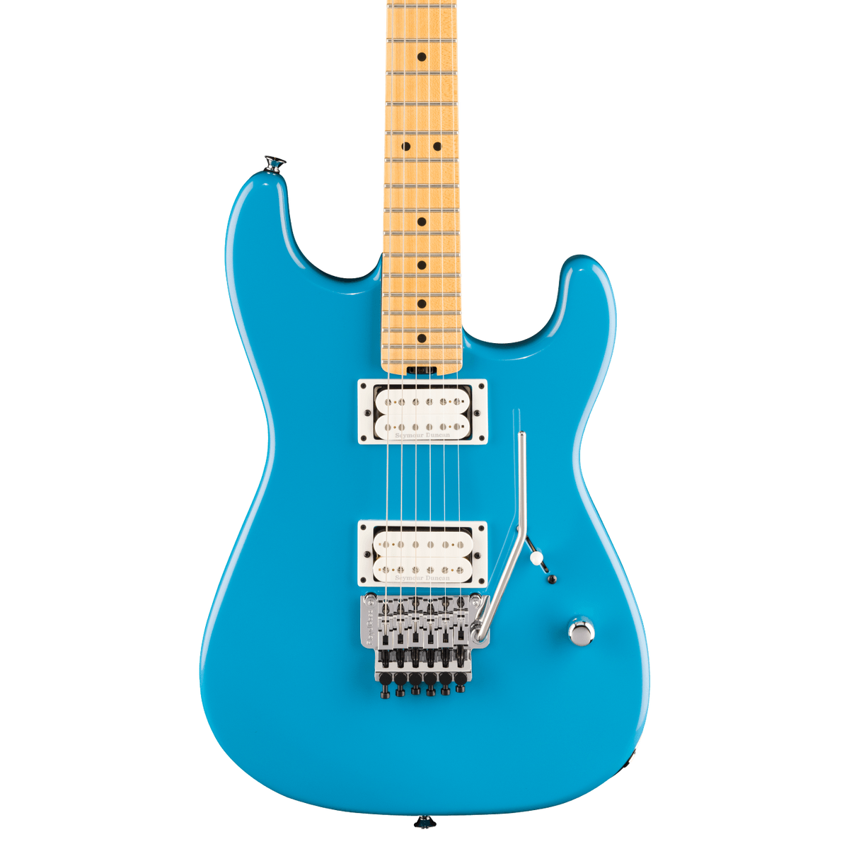 Front of Charvel American NeoClassic San Dimas SD1 HH FR Maple Robin's Egg Blue.
