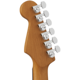 Back of headstock of Charvel Pro-Mod Plus Dinky DK24 HSS 2PT EB QM Ebony Amber Tiger Eye.