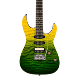 Front of Charvel Pro-Mod Plus Dinky DK24 HSS 2PT EB QM Ebony Zombie Fade.