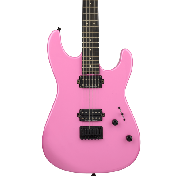 Front of Charvel Pro-Mod Plus San-Dimas Style 1 HH HT Ebony Platinum Pink.
