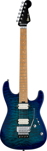 Full frontal of Charvel Pro-Mod Plus San Dimas Style 1 HH FR Carmalized Maple Chlorine Burst.
