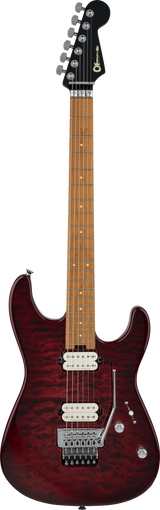 Full frontal of Charvel Pro-Mod Plus San Dimas Style 1 HH FR Carmalized Maple Sangria Burst.