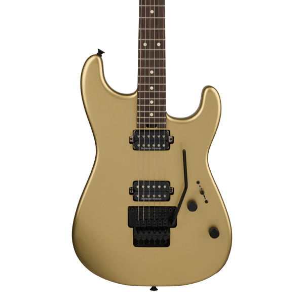 Front of Charvel Pro-Mod San Dimas Style 1 HH FR RW Pharaohs Gold.