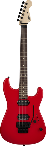Full frontal of Charvel Pro-Mod San Dimas Style 1 HH FR Rosewood  Satin Ferrari Red.