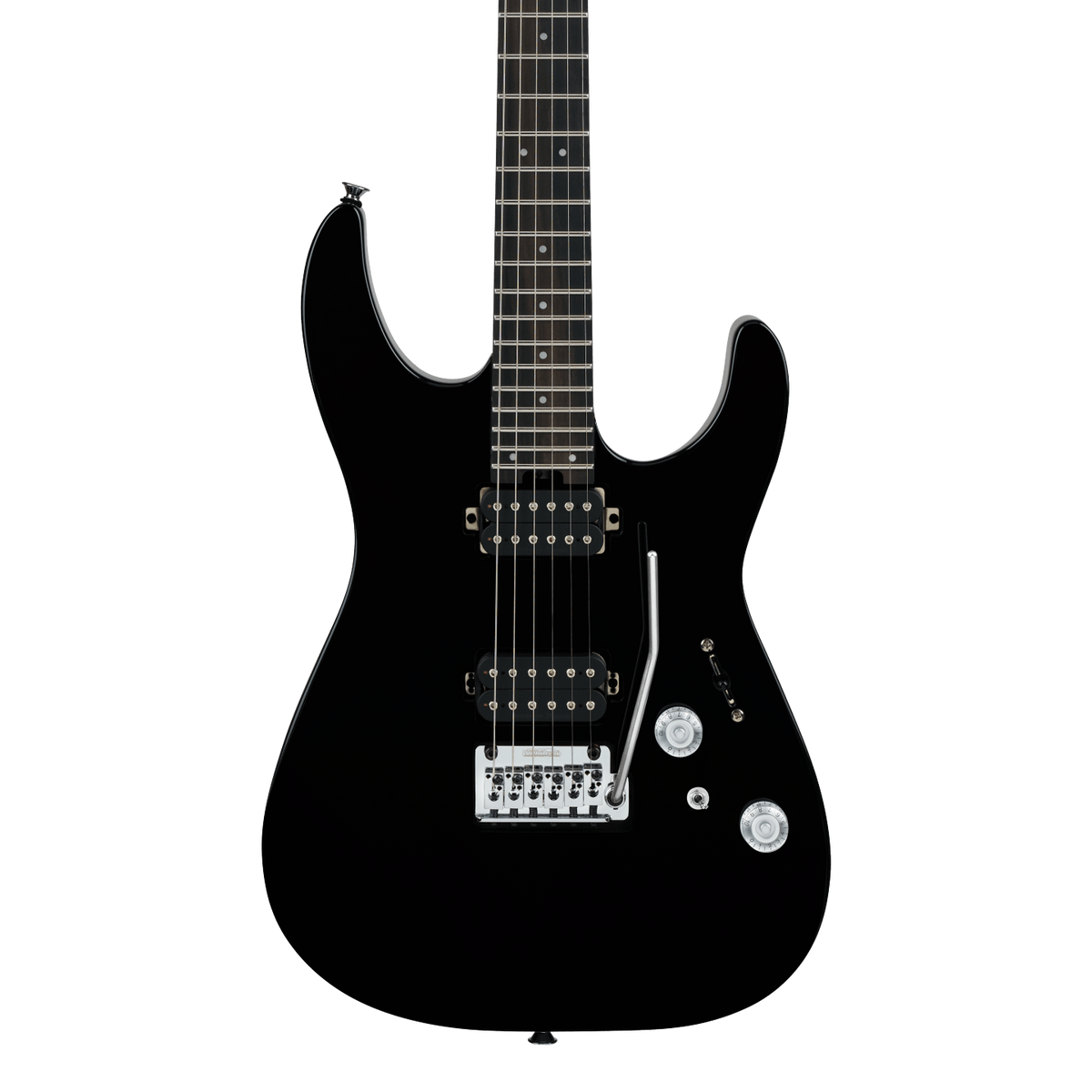 Front of Charvel ProMod Plus DK24 HH 2PT EB Raven Black.