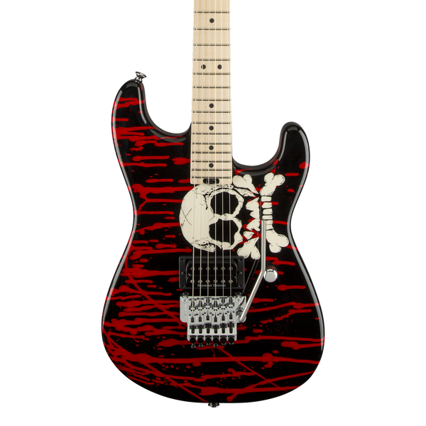 Front of Charvel Pro Mod San Dimas Warren Demartini Sig Blood and Skulls.
