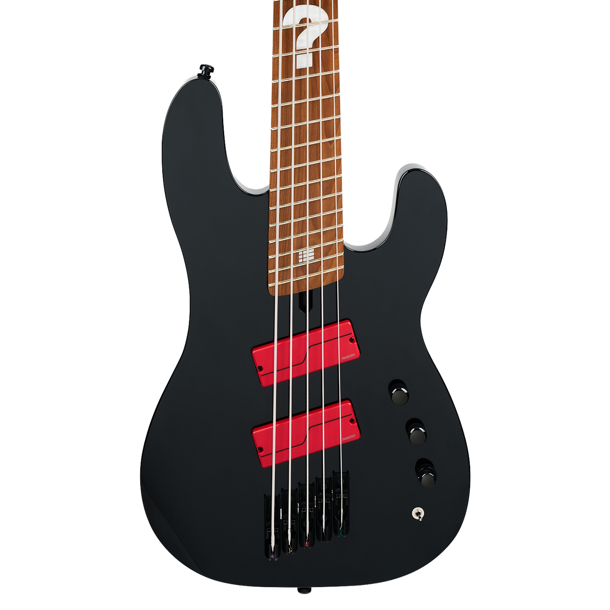 Front of Charvel Sleep Token III Signature Pro-Mod San Dimas Bass V Caramelized Maple Black.