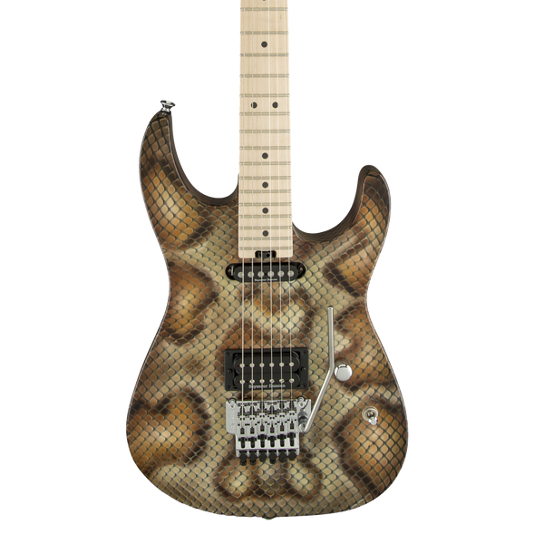 Front of Charvel Warren DeMartini Signature Pro-Mod Snake MP Snakeskin.