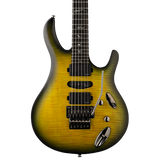 Electric guitar with a sunburst finish on a white background