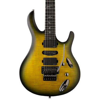 Electric guitar with a sunburst finish on a white background