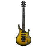 Electric guitar with a sunburst finish on a white background