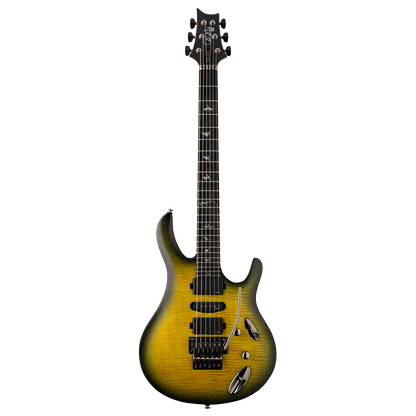 Electric guitar with a sunburst finish on a white background