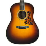 Front of Collings CJ Adirondack Sunburst Tigerstripe Pickguard.