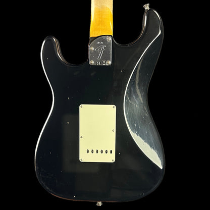 Back of body of Fender Custom Shop Postmodern Strat RW Journeyman Relic w/Closet Classic Hardware Aged Black.