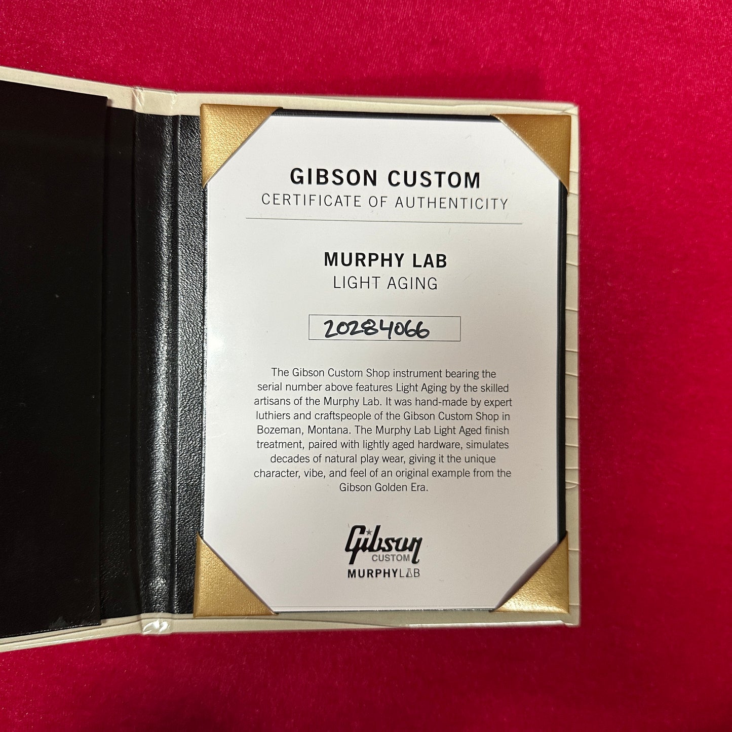 Certificate of authenticity for Used 2024 Gibson 1957 SJ-200 Murphy Lab Light Aged Vintage Sunburst.