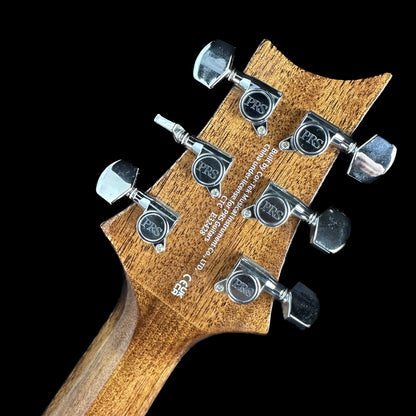 Back of headstock of Used PRS SE Angelus A50E Fire Red Burst.