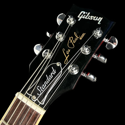 Front of headstock of Used 2012 Gibson Les Paul Double Cutaway Wine Red.