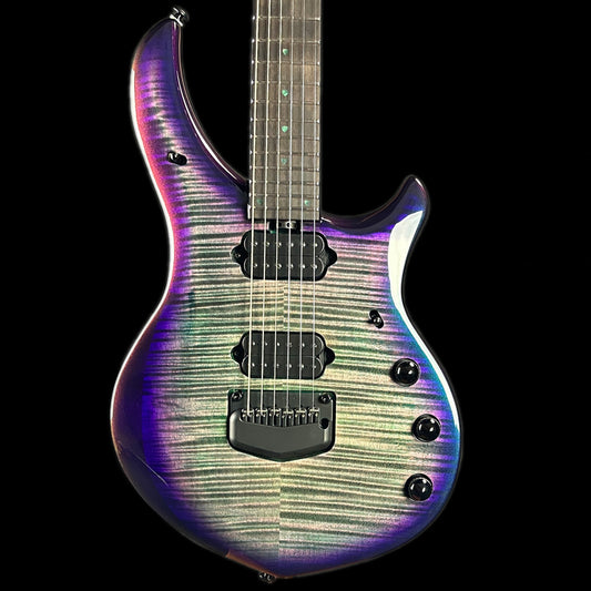 Front of body of Ernie Ball MusicMan Majesty 6 Limited Crystal Amethyst.