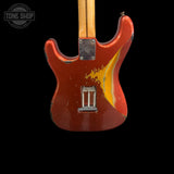 Back of Used 2001 Fender Custom Shop LTD ’56  Stratocaster Relic Candy Apple Red Over Sunburst Gilmour Inspired w/DG-EMG's TFW3248.