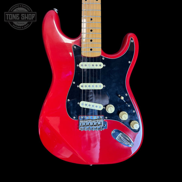 Front of Used Squier Stratocaster MIK Red (upgraded tuners, no trem bar) TSS7626.