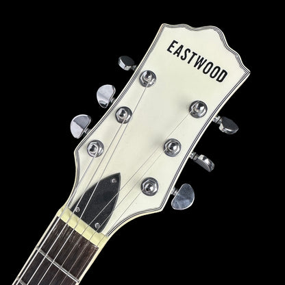 Front of headstock of Used Eastwood Savannah Standard White.