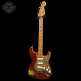 Full frontal of Used 2001 Fender Custom Shop LTD ’56  Stratocaster Relic Candy Apple Red Over Sunburst Gilmour Inspired w/DG-EMG's TFW3248.