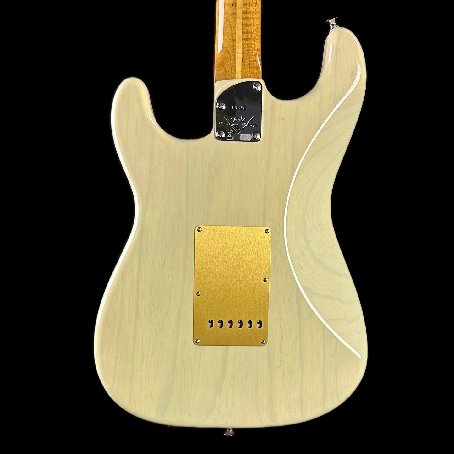 Back of body of Used Fender Custom Shop Stratocaster NOS Honey Blonde.