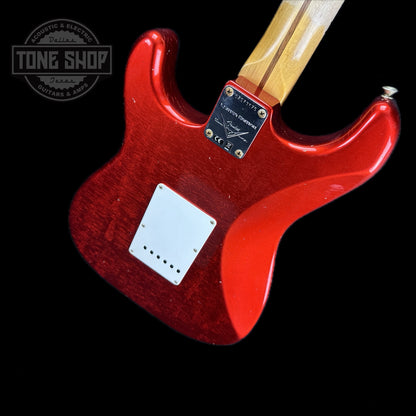 Back angle of Fender Custom Shop Limited Edition 56 Strat Journeyman Relic Super Faded Aged Candy Apple Red.