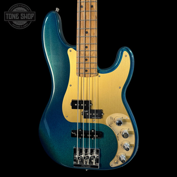 Front of Used 2024 Fender American Ultra II P Bass Aurora TSS7009.