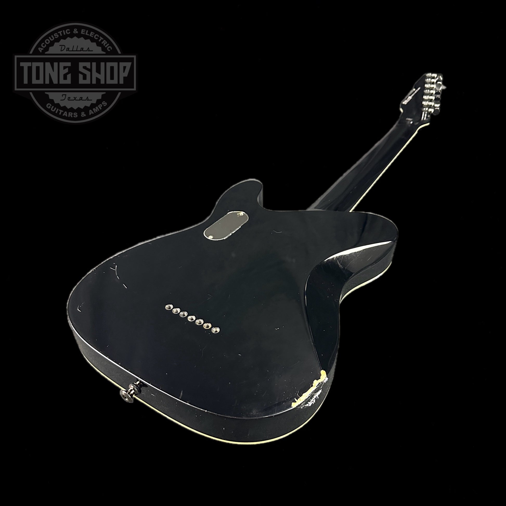 Back angle of Used ESP LTD SCT-607B Stephen Carpenter Signature 7 String Baritone Black.
