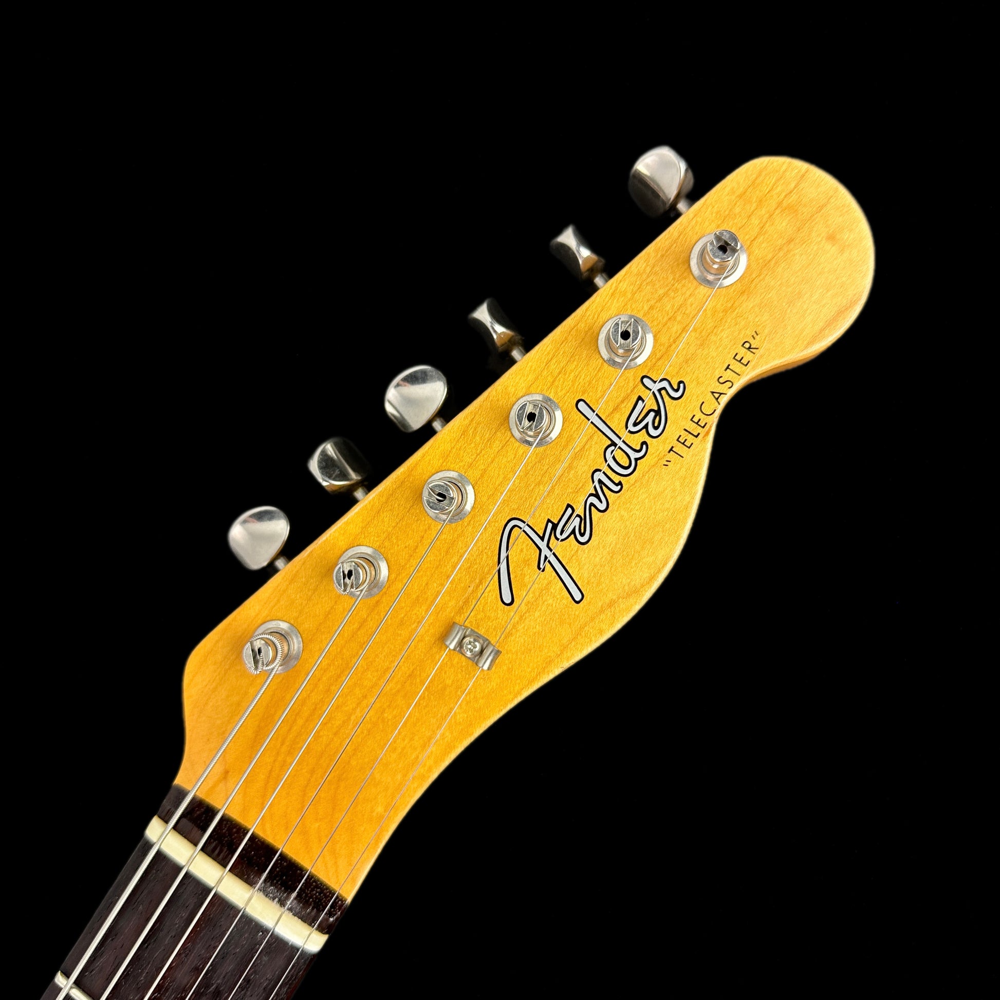 Front of headstock of Used Fender Custom Shop Jimmy Page Telecaster.
