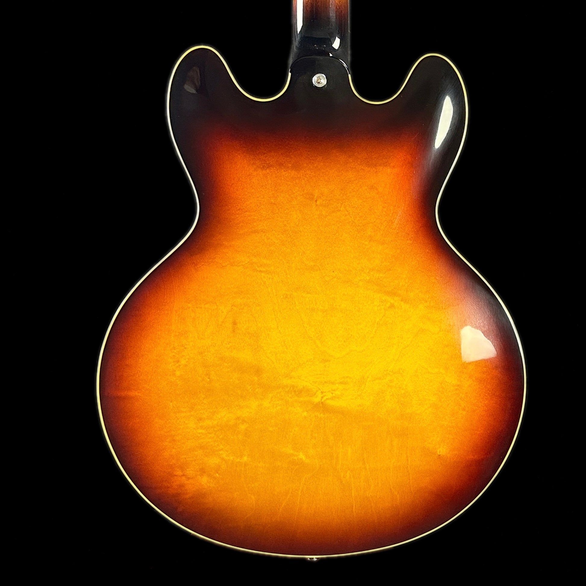 Back of body of Used Gibson Custom Shop 1964 ES-335 Vintage Burst.
