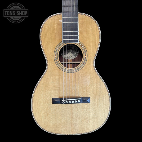 Front of Used Collings Parlor Deluxe T Baked Sitka Top.