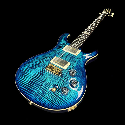 Front angle of PRS DGT David Grissom Trem Cobalt Blue 10 top birds.