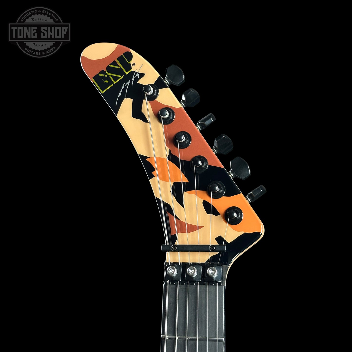 Close up of headstock front of ESP Original Series George Lynch Desert Eagle w/case E0450252