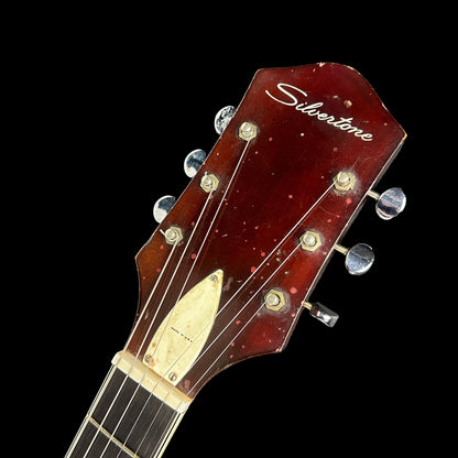 Front of headstock of Vintage Silvertone 1454 Double Cut Redburst.