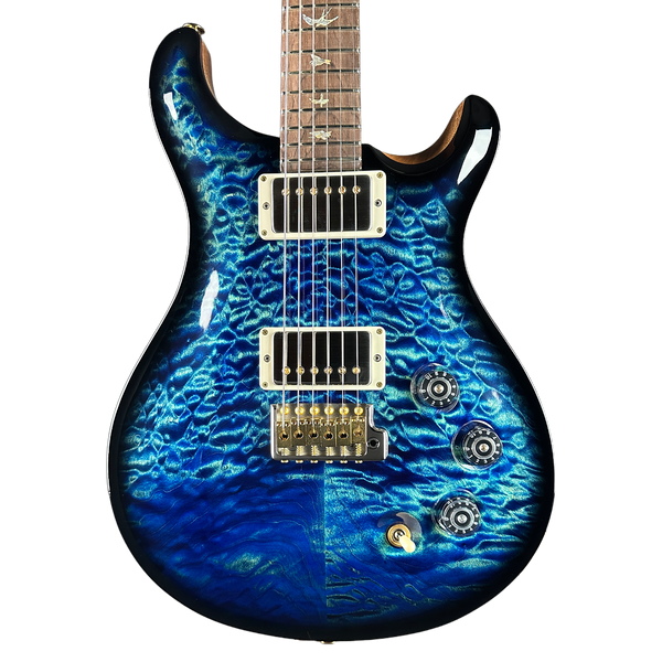Front of PRS Wood Library DGT Quilt 10 Top Faded Whale Blue Smokeburst.