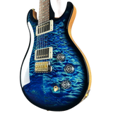 Front angle of PRS Wood Library DGT Quilt 10 Top Faded Whale Blue Smokeburst.