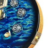 Front angle of PRS Wood Library DGT Quilt 10 Top Faded Whale Blue Smokeburst.