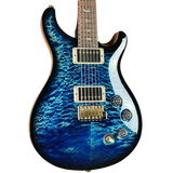 Front angle of PRS Wood Library DGT Quilt 10 Top Faded Whale Blue Smokeburst.