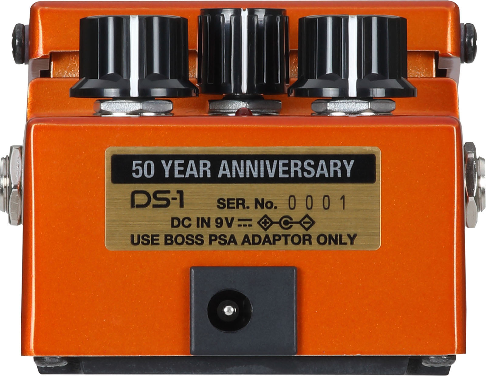 Back of Boss Limited Edition 50th Anniversary DS-1 Distortion Pedal.