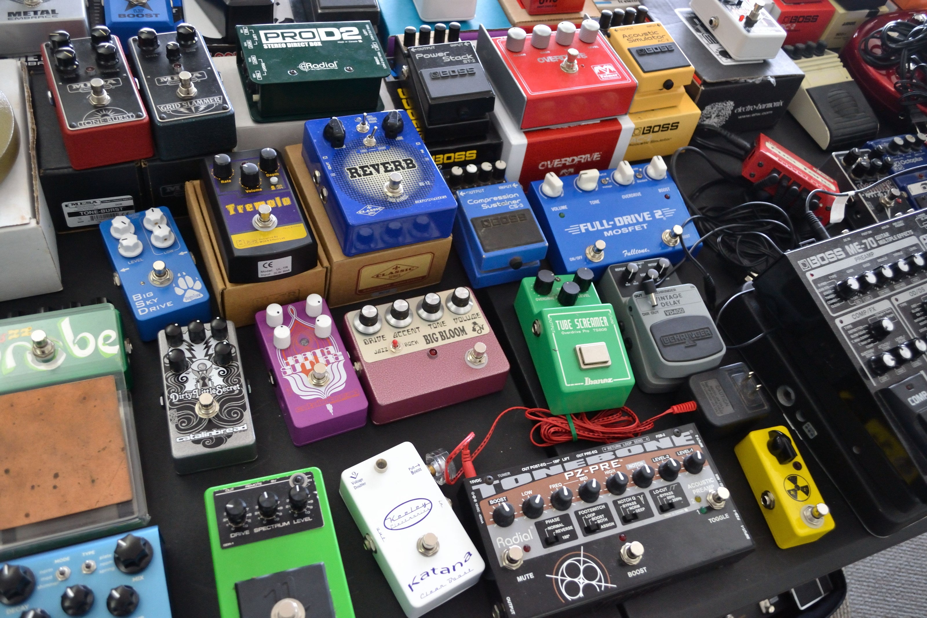 Various pedals and electronics together at Tone Shop Guitars Dallas Fort Worth TX