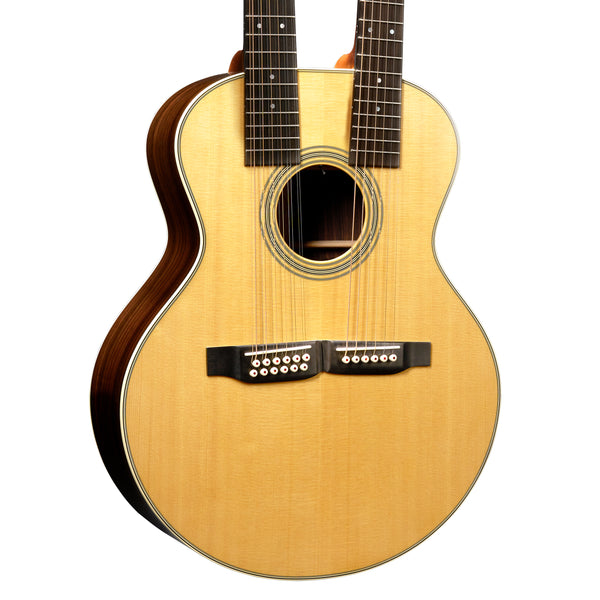 Angled front of Martin Grand J-28E DN Double Neck Natural w/case
